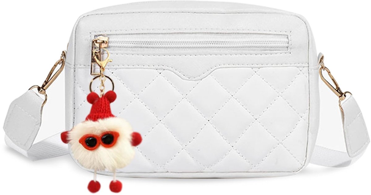 Dailygoods- Crossbody Bag Dames - Kleine PU Schoudertas - Witte Crossbodytas - Handtas met Brede Schouderband - 18x6x13 cm - Zipper Sluiting