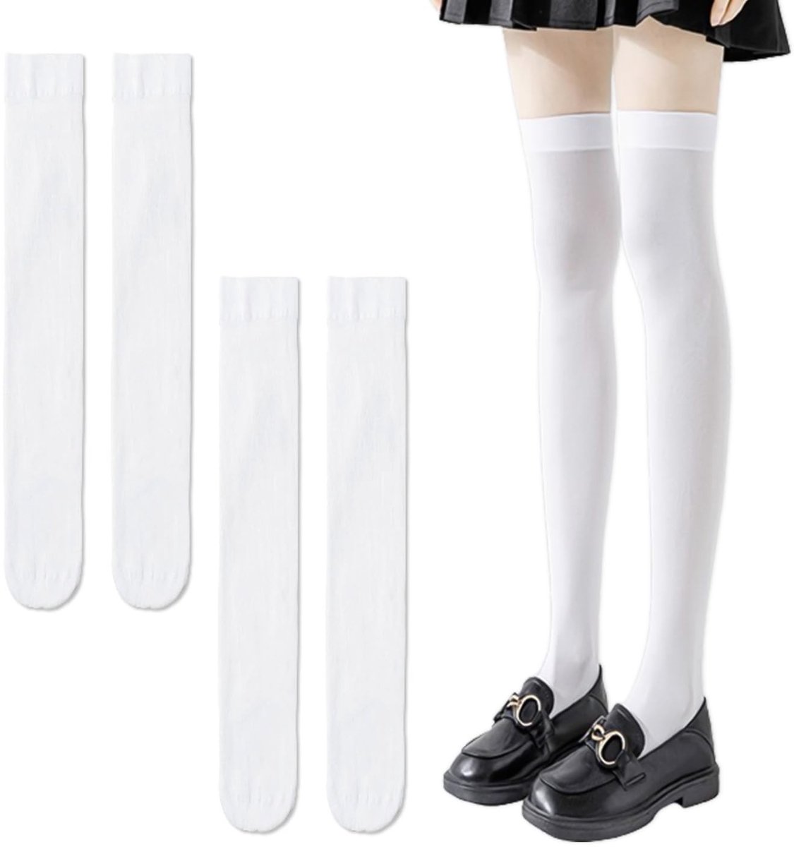 Dailygoods- Overknee-kousen 52 cm - 2 Paar - Wit - Zacht/ademend - Geschikt voor school/feestjes - Duurzaam/polyester - Kniekousen