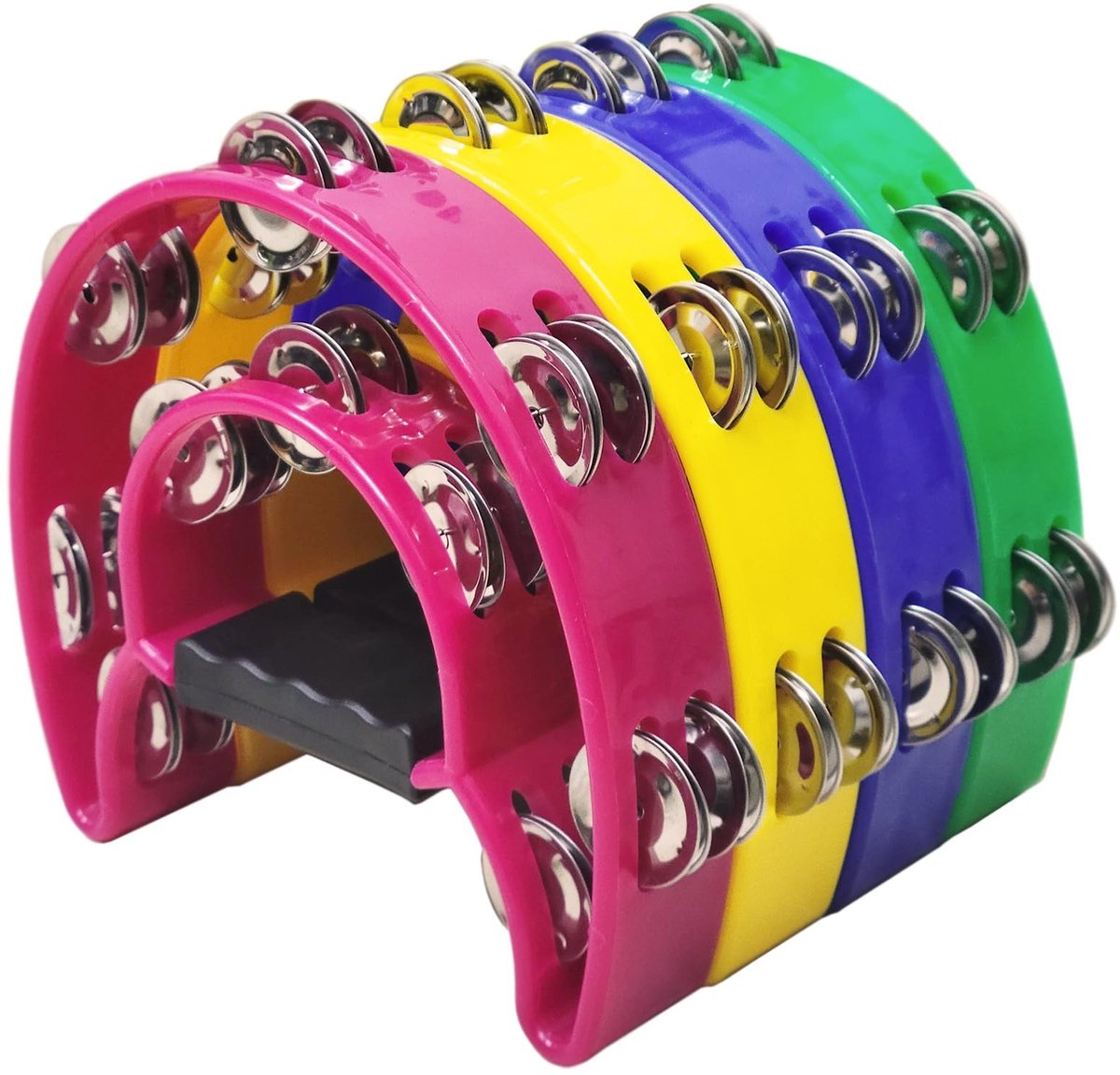 Dailygoods- Tamboerijn Dubbele Rij 20 Paren Jingles - Muziekinstrument voor Kinderen - Muziekinstrumenten Volwassenen - Helder Geluid - 4 Stuks in Kleuren
