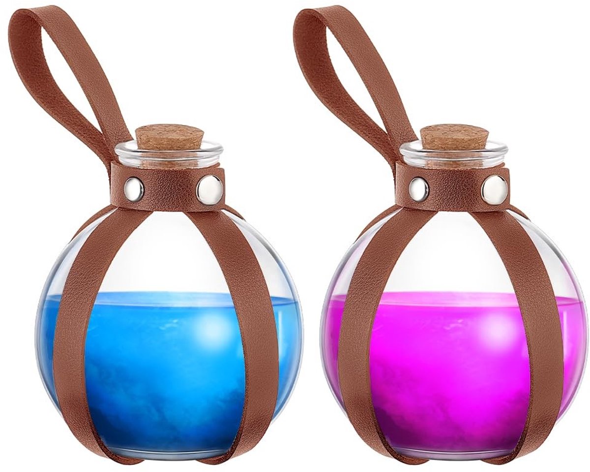 Dailygoods- Drinkfles Kurk - 2 Stuks - Decoratieve Flessen - Bolvormige Flessen - Halloween Accessoires - Gemaakt van Dik Glas - Zadelbruin - Decoratieve Fles