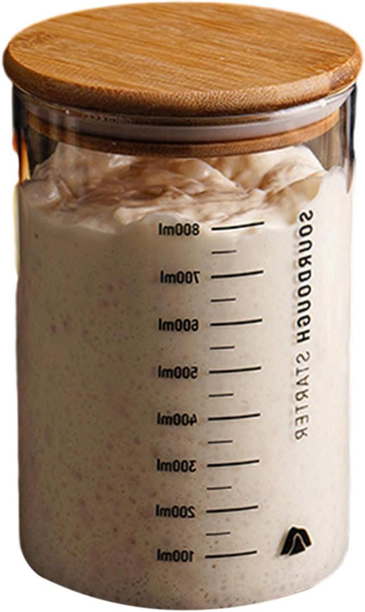 Fermentatie pot - Zuurdesem container - Brood bakken - Brede mond - 800 ml - Glas