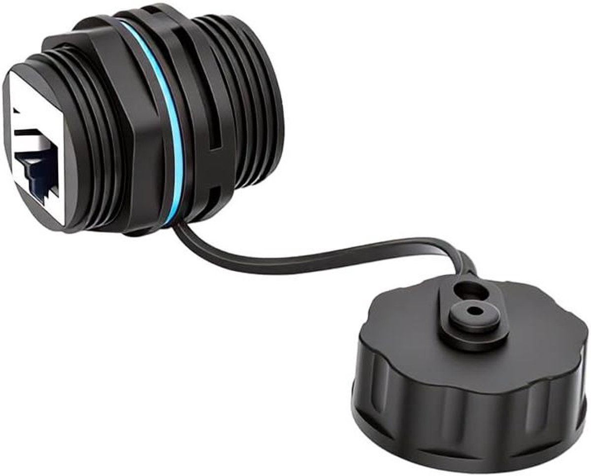 Ethernet Paneelconnector - RJ45 Koppeling - Netwerkuitbreiding - IP68 Waterdicht - M23 Schroefdraad - Zwart