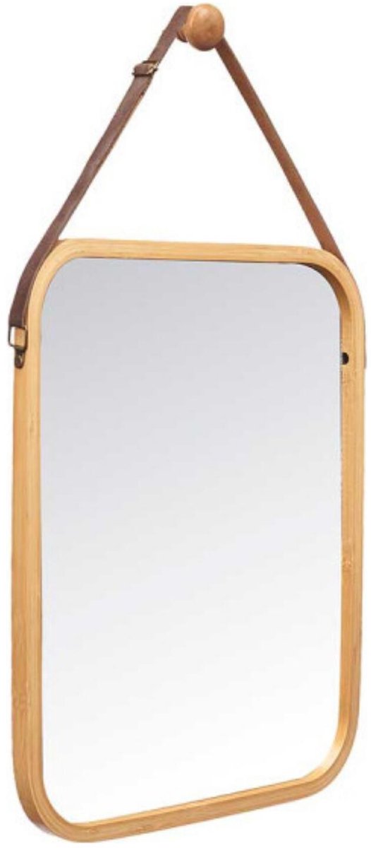 Giftdecor Spiegel Accra - bamboe - 41 x 33 cm - leren band - rechthoek - wandspiegel