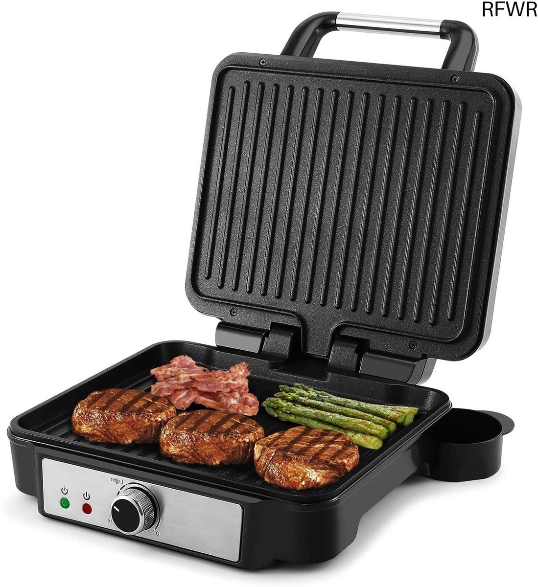 Panini Pers - Sandwichmaker Grill - Snelle Maaltijden Maken - Verstelbare Temperatuur - 4 Plakken - Zilver Zwart