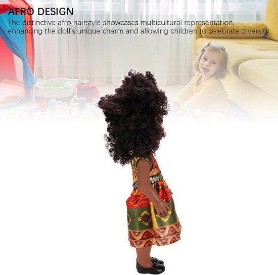 Zwarte Pop - Modepop Meisjes - Verkleden en Spelen - Afro Kapsel - 30 cm - Zwart — afbeelding 5