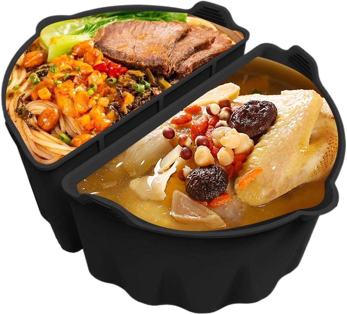 Slow Cooker Divider - Silicone Inzet - Maaltijden Delen - Vaatwasserbestendig - 21.7x14x11cm - Zwart