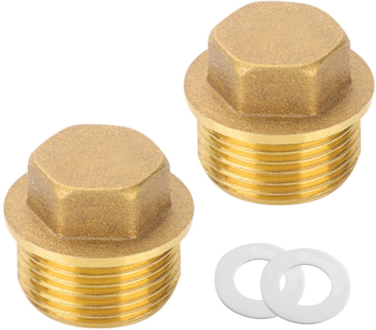 Dailygoods- Afsluitstop Messing - Buitendraad - Blinde Stop - 3/4 Inch - 2 Stuks - Rubber Ring - Voor Drinkwaterinstallatie - Pijpkap