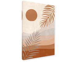Zon Palmbladeren Heuvels Canvas Schilderij 100x150 cm - Minimalistisch Wanddecoratie Muurdecoratie Canvas op Frame - Tropensfeer Woondecoratie