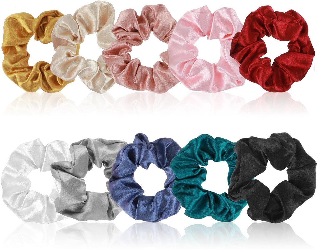 Dailygoods- Haargummi Set van 10 - Satijn - Scheurtvast - Voor Dik/Dun Haar - Diverse Kleuren - 10 x 3 cm - Haarband