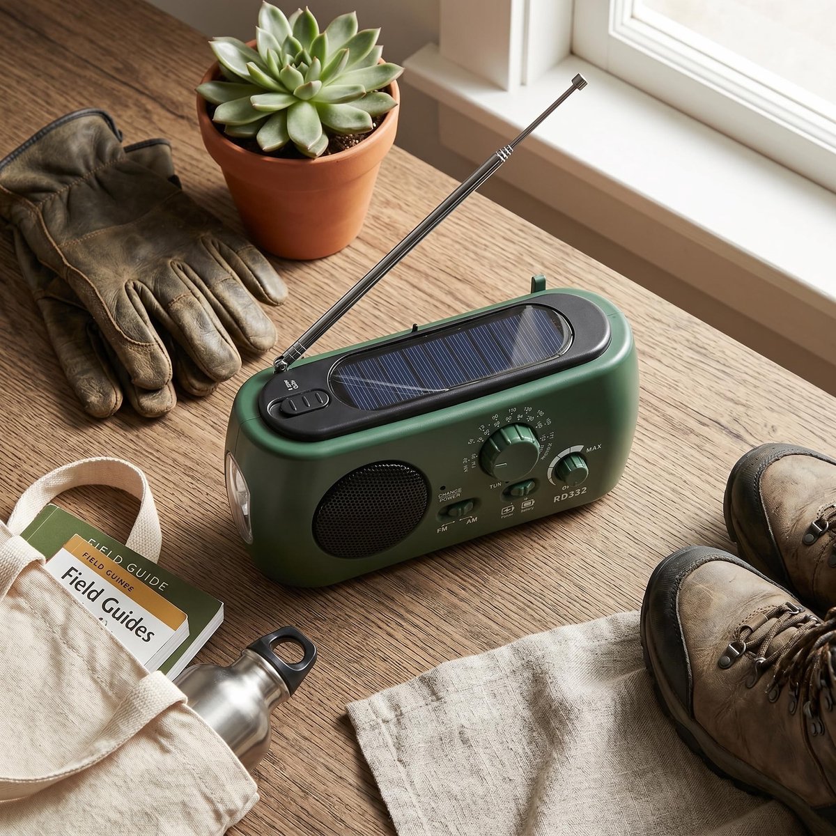 Dailygoods- Noodradio met Solar Oplader - Handcrank - Powerbank - AM/FM Weerwaarschuwing - Draagbare Radio - 3-LED Licht - Noodlamp – foto 4