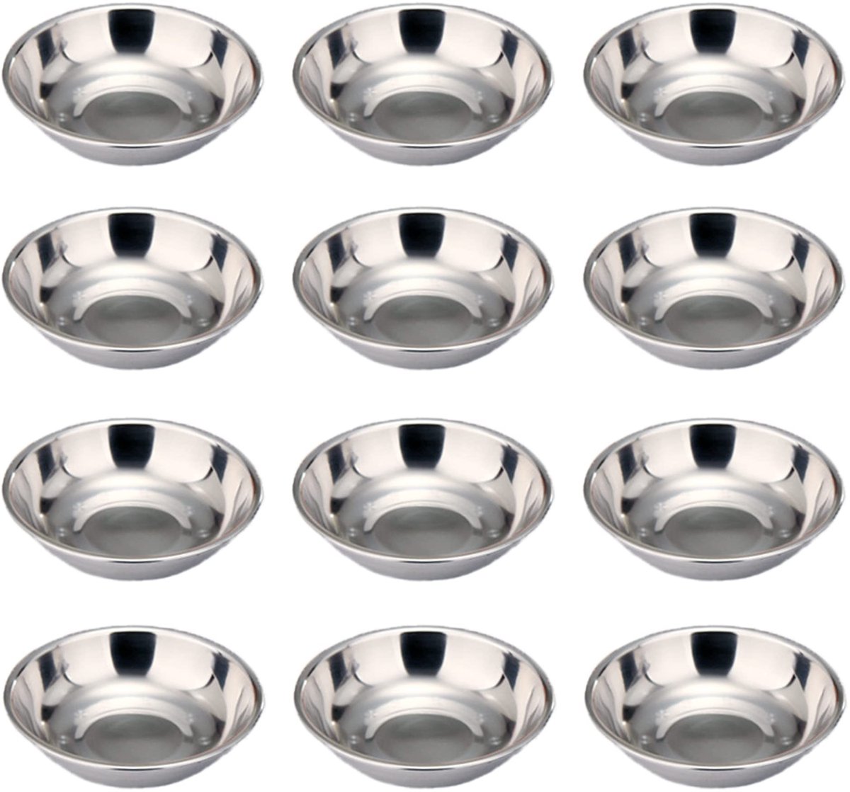 Dailygoods- Dipschaaltjes 12-delig - Roestvrij Staal - Vaatwasmachinebestendig - Stapelbaar - Valbestendig - 8 x 1,6 cm - Sauskommen