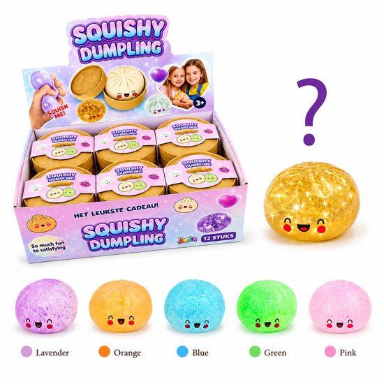 Jeppies® Squishy Dumplings Blind Box – Stressbal Fidget Toy – Glitter Kleuren – Random Kleur – Kans op Golden Secret