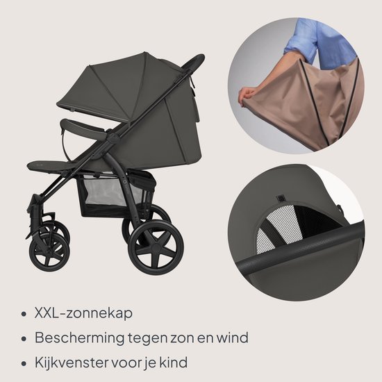 Lionelo Buggy Annet Plus – Lichtgewicht & Inklapbaar – Grote Massieve Wielen met Vering – Inclusief Voetenzak, Klamboe & Bekerhouder – Verstelbare Rugleuning & Voetsteun – Wandelwagen vanaf de geboorte tot 22 kg – Kinderwagen