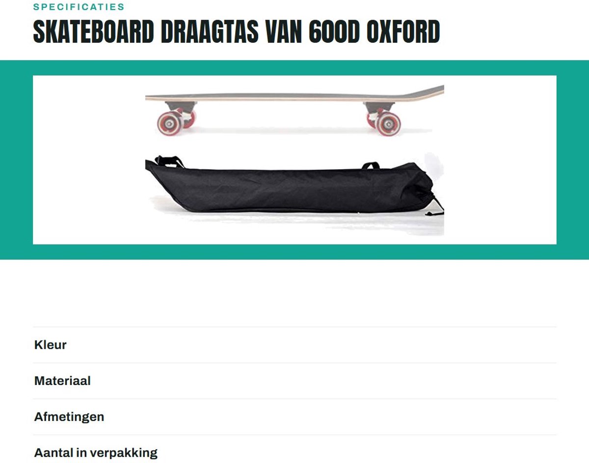 Dailygoods- Longboard-draagtas - 600D Oxford - Verstelbare Riem - Antislip - Lichtgewicht - Duurzaam - Eenvoudige Opslag - Skateboardtas