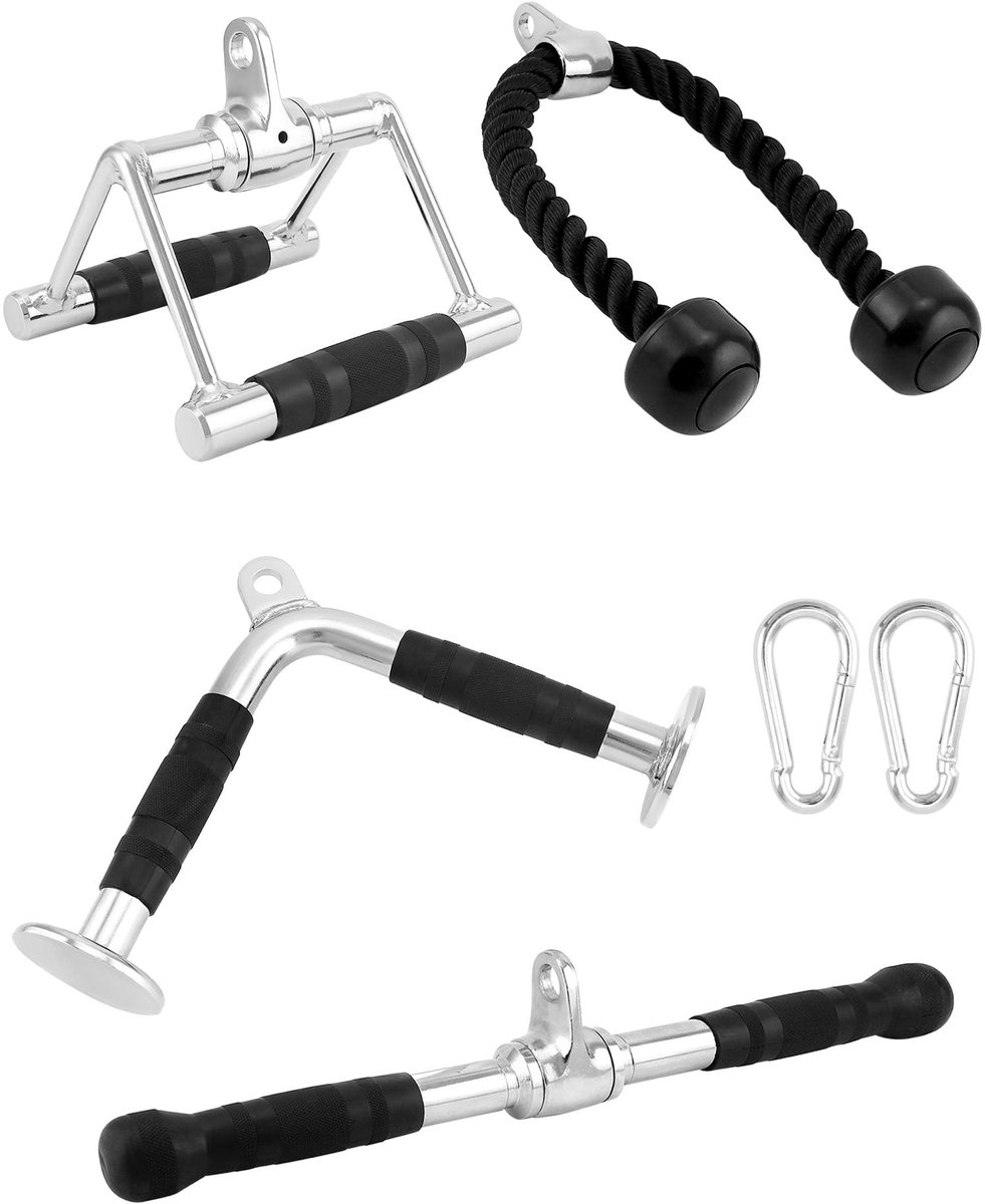 Dailygoods- Lat Pulldown Handgreepset - V-vormige Stang - Rechte Stang (50 cm) - Tricepstouw (70 cm) - Antislip Grip - Geschikt voor Thuisfitness - Fitnessaccessoires