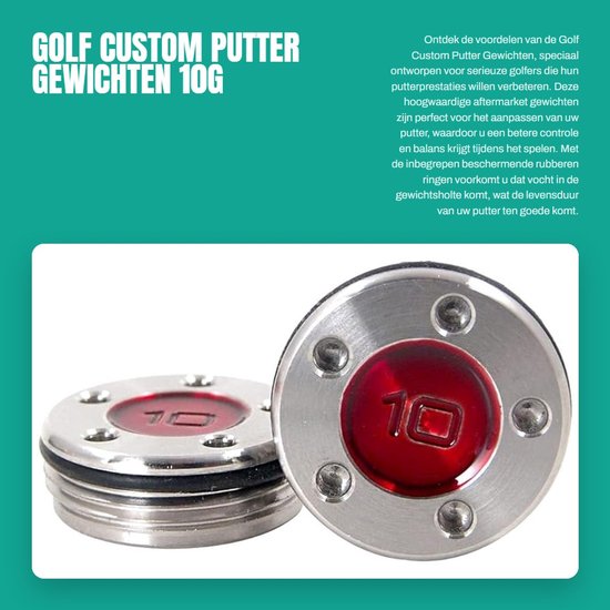Dailygoods- Puttergewichten 10g - 2 Stuks - Hoogwaardige Metalen Gewichten - Rubberen Ringen - Slijtvast - Vochtbestendig - Golfgewichten van Dailygoods — afbeelding 4