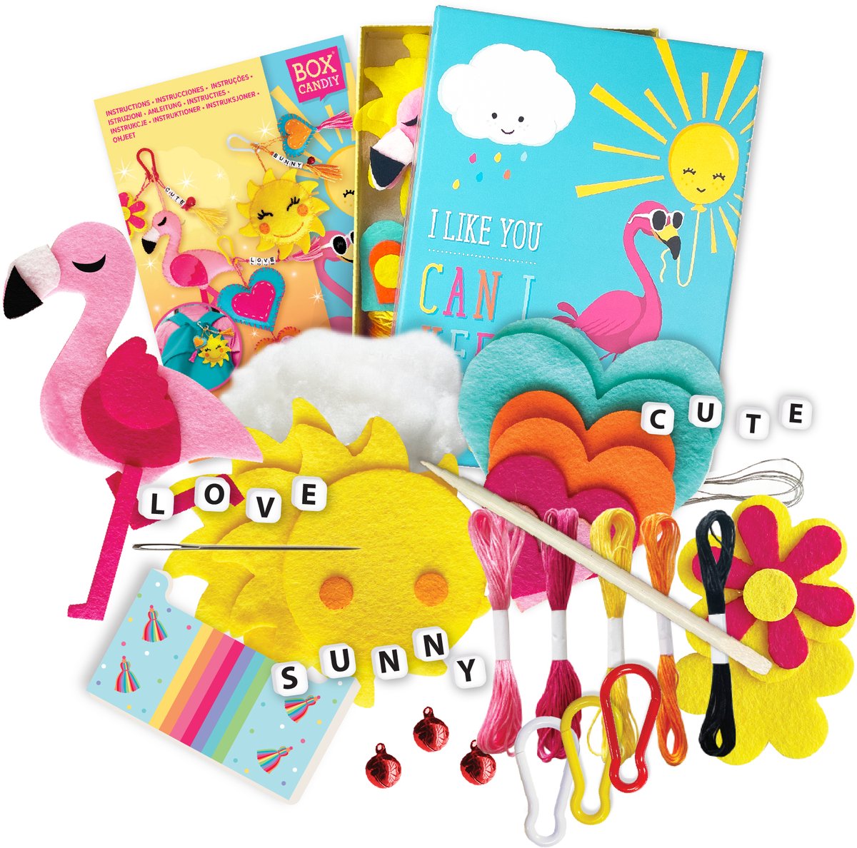 BOX CANDIY Rugzak Hangers Vilten Knutselset voor Kinderen – DIY Knutselpakket met Vilten Stukjes, Kralen, Karabijnhaken, Kwastjesmaker & Opbergbox – Maak 3 Coole Tas Hangers