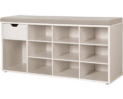 VASAGLE LHS024K03 Shoe Bench Storage Bench with Drawer and Compartments Shoe Rack Padded Seat Hallway Entrance Bedroom 30 x 104 x 48 cm Natural Beige and Cappuccino Beige LHS024K03