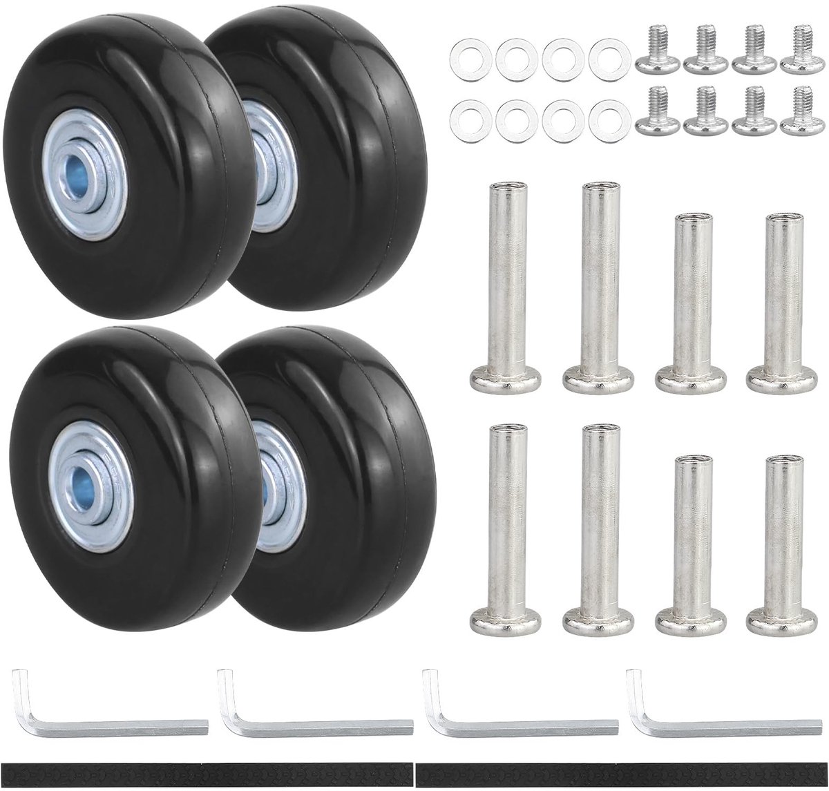 Dailygoods- Kofferwielen Vervangset 50 mm - 4 Stuks - Rubber - Stille Bagagekoffer - Reservewielen voor Trolley/Skate - Metalen Reserveonderdelen - Bagagewielen