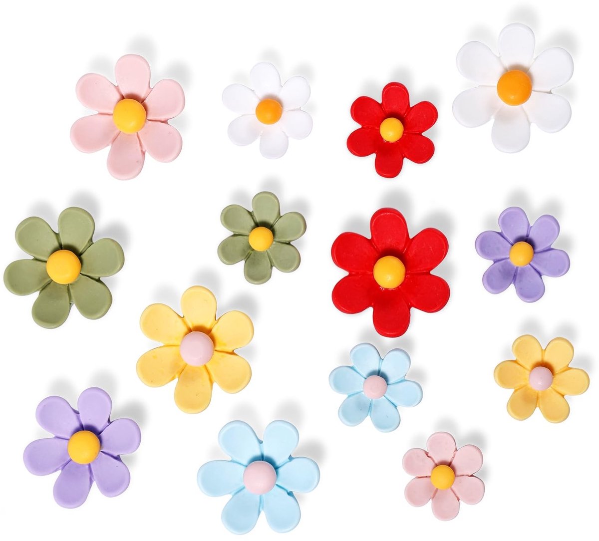 Dailygoods- Koelkastmagneten 14 Stuks - 3D Bloemen Magneten - Decoratieve Magneten - Kleurrijk Hars - 2 Maten (2,7 cm/1,9 cm)