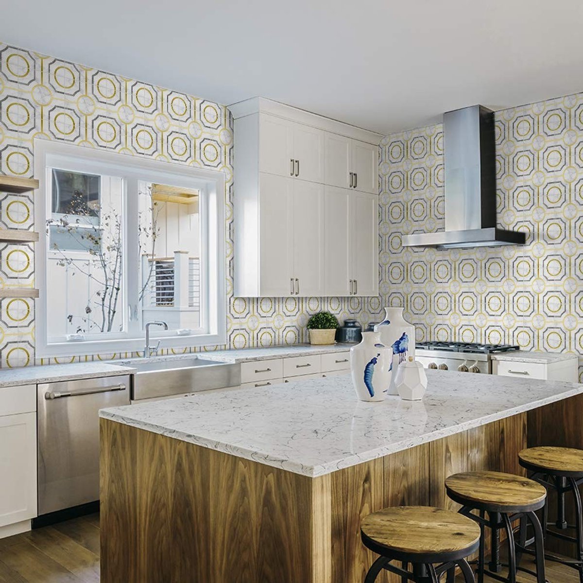 Dailygoods- Tegelstickers Zelfklevend - 20 x 20 cm - 10 Stuks - Geometrische Patroon - Geschikt voor Keuken/Badkamer - Eenvoudig Aanbrengen - Muursticker
