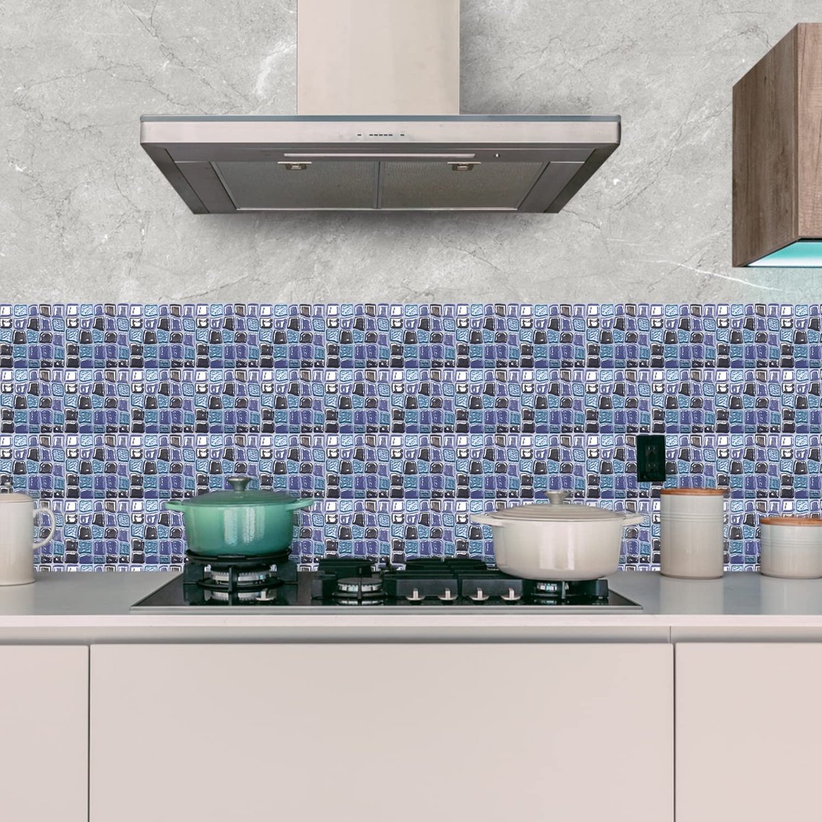 Dailygoods- Tegelstickers 20 Stuks 20 cm x 10 cm - Zelfklevende Wanddecoratie - Backsplash - Tegelstickers Keuken/Badkamer - Blauw Stenen Effect - Eenvoudig Aanbrengen - Muursticker