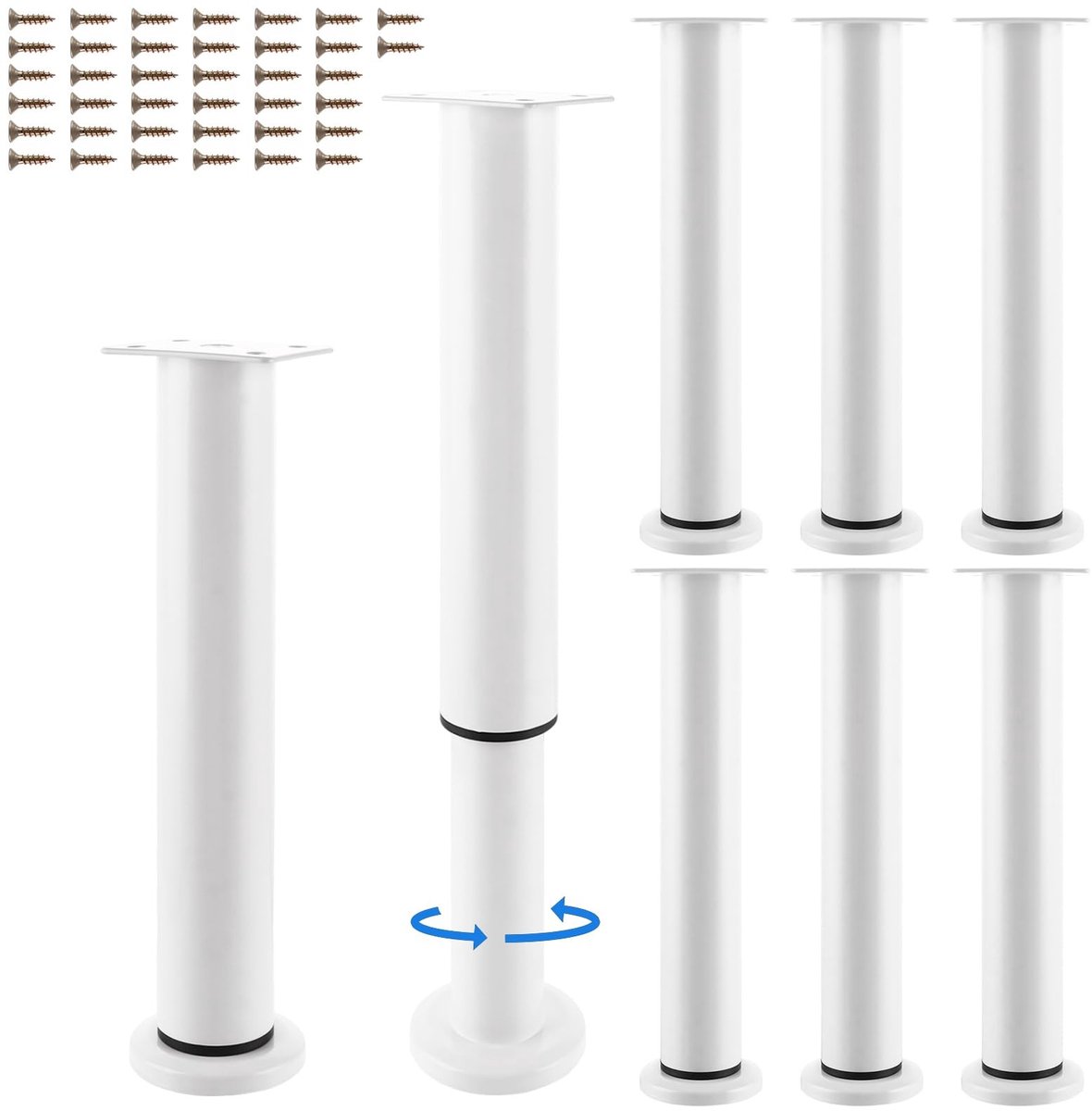 Dailygoods- Meubelpoten Hoogte Verstelbaar 25-42 cm - Set van 8 - Metalen Meubelpoten - Robuust Staal - Antislip Basis 6 x 4,7 cm - Meubelbenen