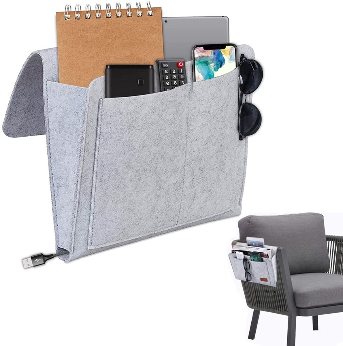 Dailygoods- Bed Organizer - Lichtgewicht Vilt - 5 Compartimenten - Voor Opbergen van Boeken - Tablets - Afstandsbedieningen - Onder Matras Plaatsbaar - Opbergzak