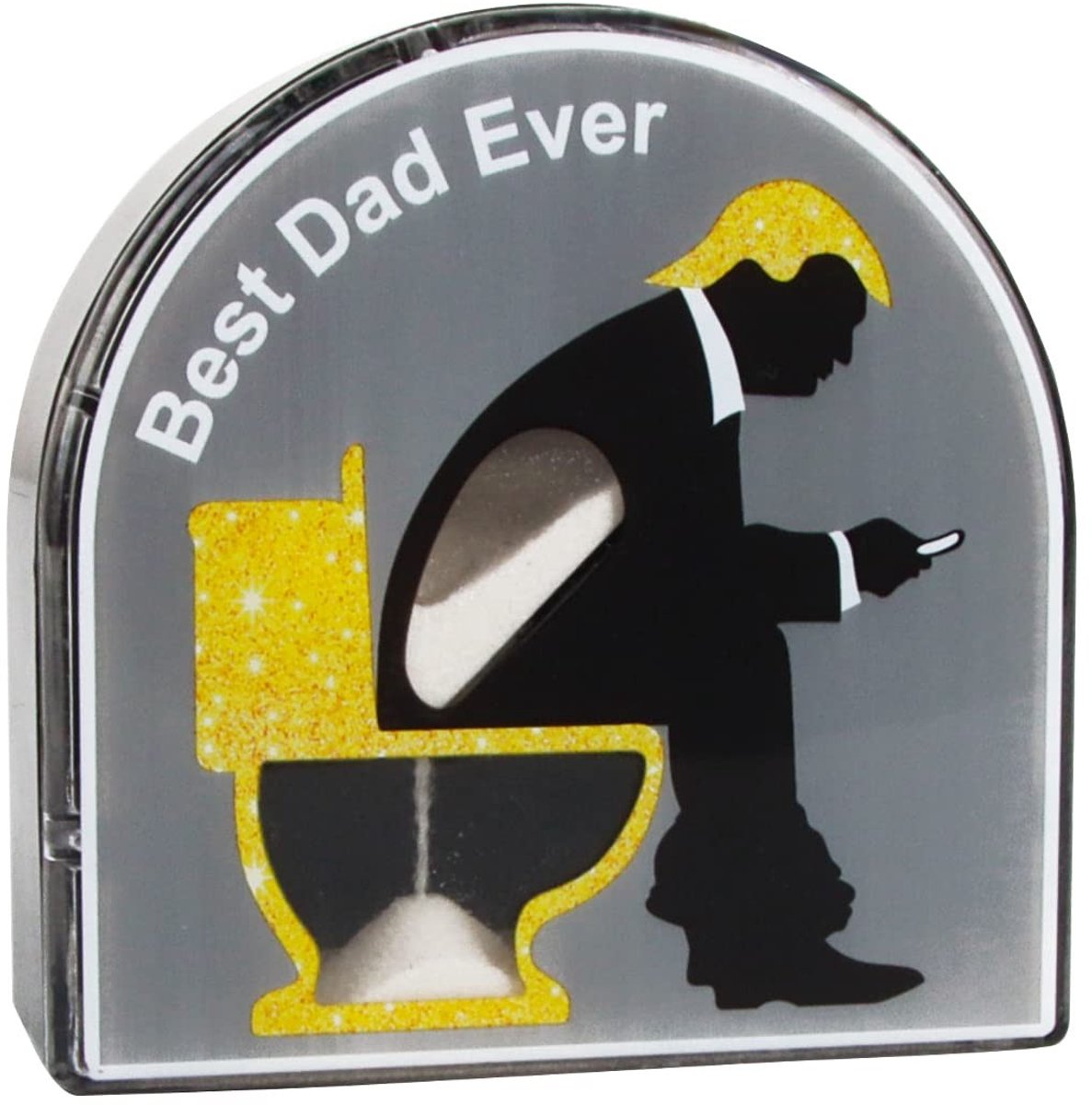 Dailygoods- WC Timer 5 Minuten - Zandloper - Creatieve Prints - Grappige Herinnering - Zwart/Gouden Kleurenschema - 10 x 10 x 3 cm