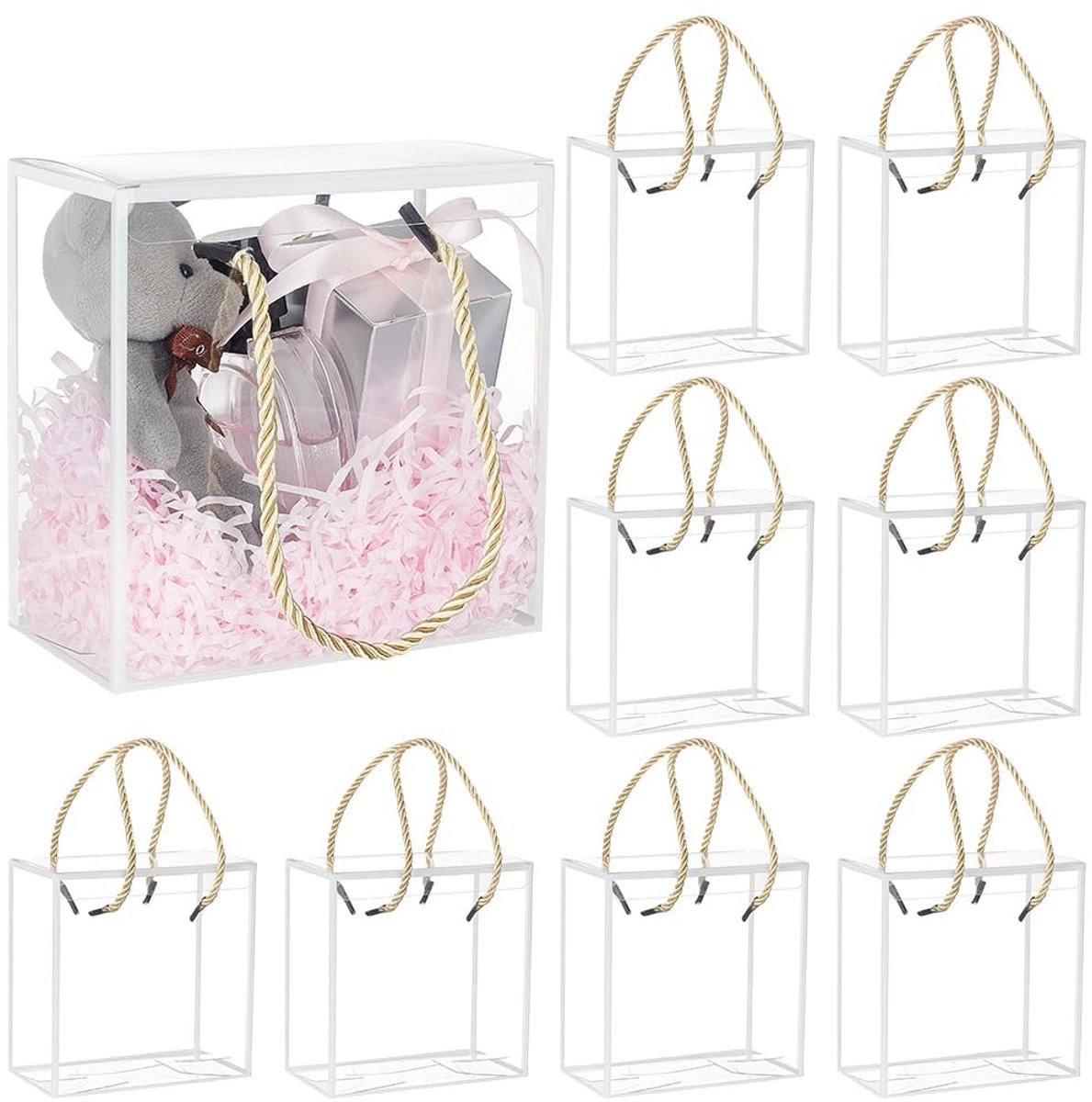 Dailygoods- Geschenkdozen met Deksel - 10 Stuks - Transparante Dozen - 14x14x7.5cm - Handvat - Feestartikelen - Traktatieboxen