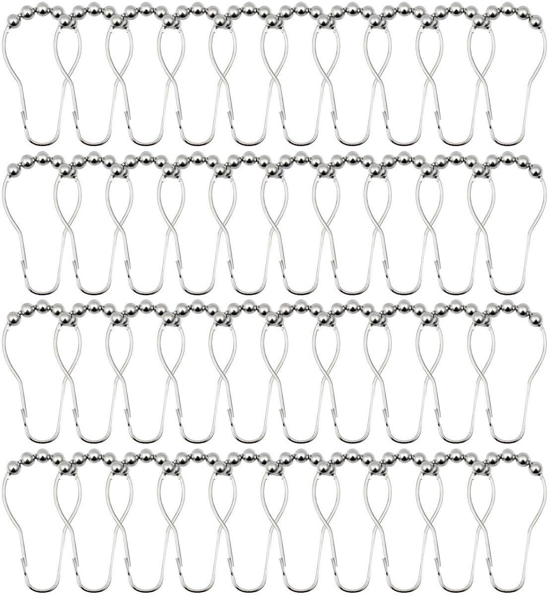 Dailygoods- Douchegordijnhaken 40 Stuks - Roestvrij Staal - Antiroest - Glijdende Ringen - Badkamergordijnen - 4,2 x 7,4 Cm - Gordijnringen