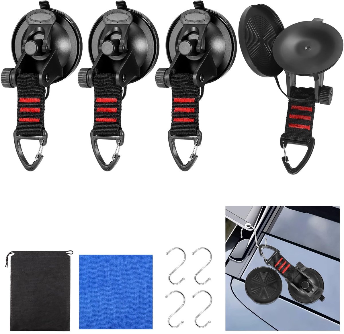 Dailygoods- Zuignappen 4 stuks - Zware Zuignappen - Zuignap met Haak - Vacuüm Raamzuigers - Belastbaarheid 10 kg - Inclusief Reinigingsdoek - Zuighaken