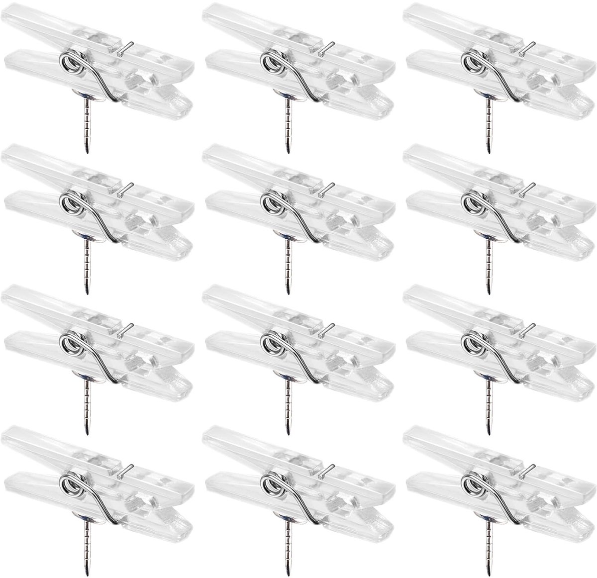 Dailygoods- Plastic Clips 60 Stuks - Doorzichtige Fotoclips - Metalen Drukspelden - Decoratieve Mini-Fotoclips - Voor Ophangen van Notities - Afmetingen 7x35 mm