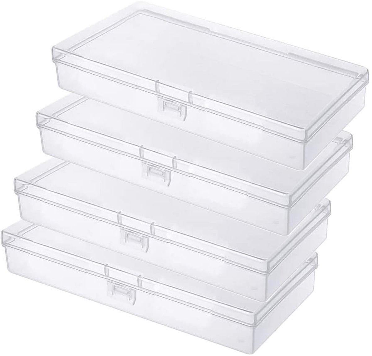 Dailygoods- Opbergdoos met Deksel 4 Stuks - Rechthoekige Kunststof Dozen - Voor Sieraden/Kralen/Pillen - Interne Afmeting 17cm x 9,5cm - Brede Toepassingen - Opbergcontainer
