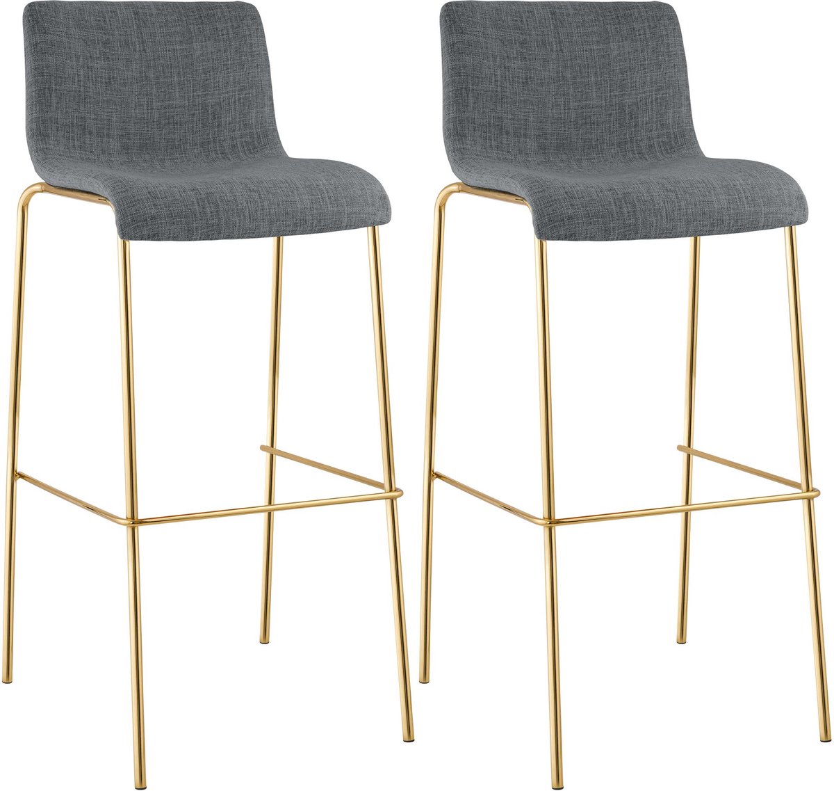 CLP Hover Barkrukken Set van 2 - Stapelbaar - Goudkleurig Onderstel - 150 kg - Stof - licht grijs/goud