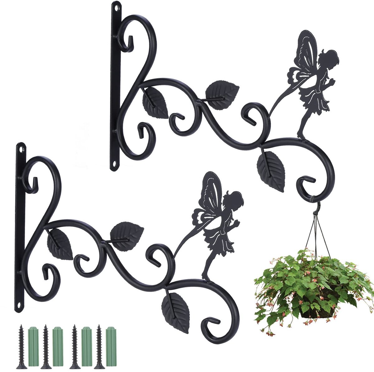 Dailygoods- Wandhaak Zwart - Muurhaak voor Planten - Retro Wandhaak - Decoratieve Plantenhaak - Haken voor Buiten - Minimalistisch Ontwerp 28x19 cm