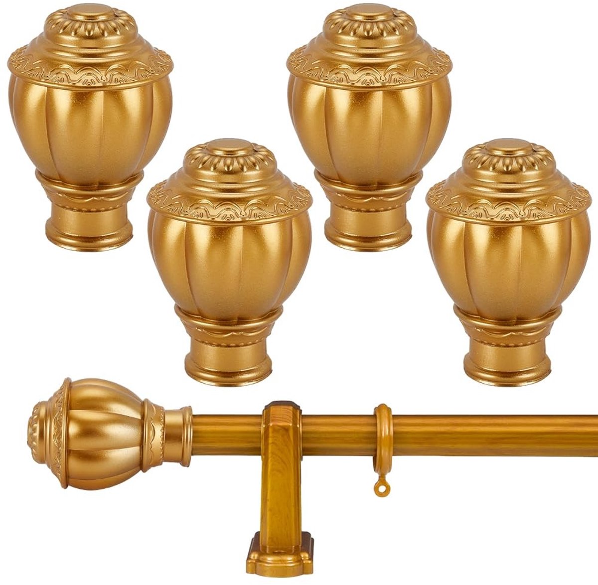 Dailygoods- Gordijnroede Eindstukken 4 Stuks - Kunststof Doppen - Decoratieve Covers - Vintage Einde Plug - 1,1 Inch Buitendiameter - Gouden Afwerking