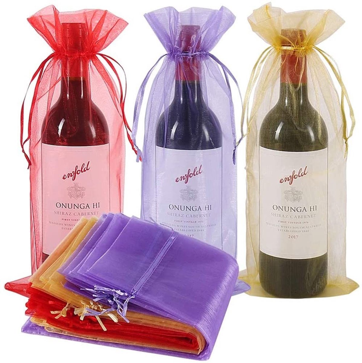 Dailygoods- Wijntasjes 30 Stuks - Organza Wijnzakjes - Geschenkzakje met Trekkoord - Bruiloft/Verjaardagsfeest - Decoratie - 37,5 x 15 cm - Wijnzak