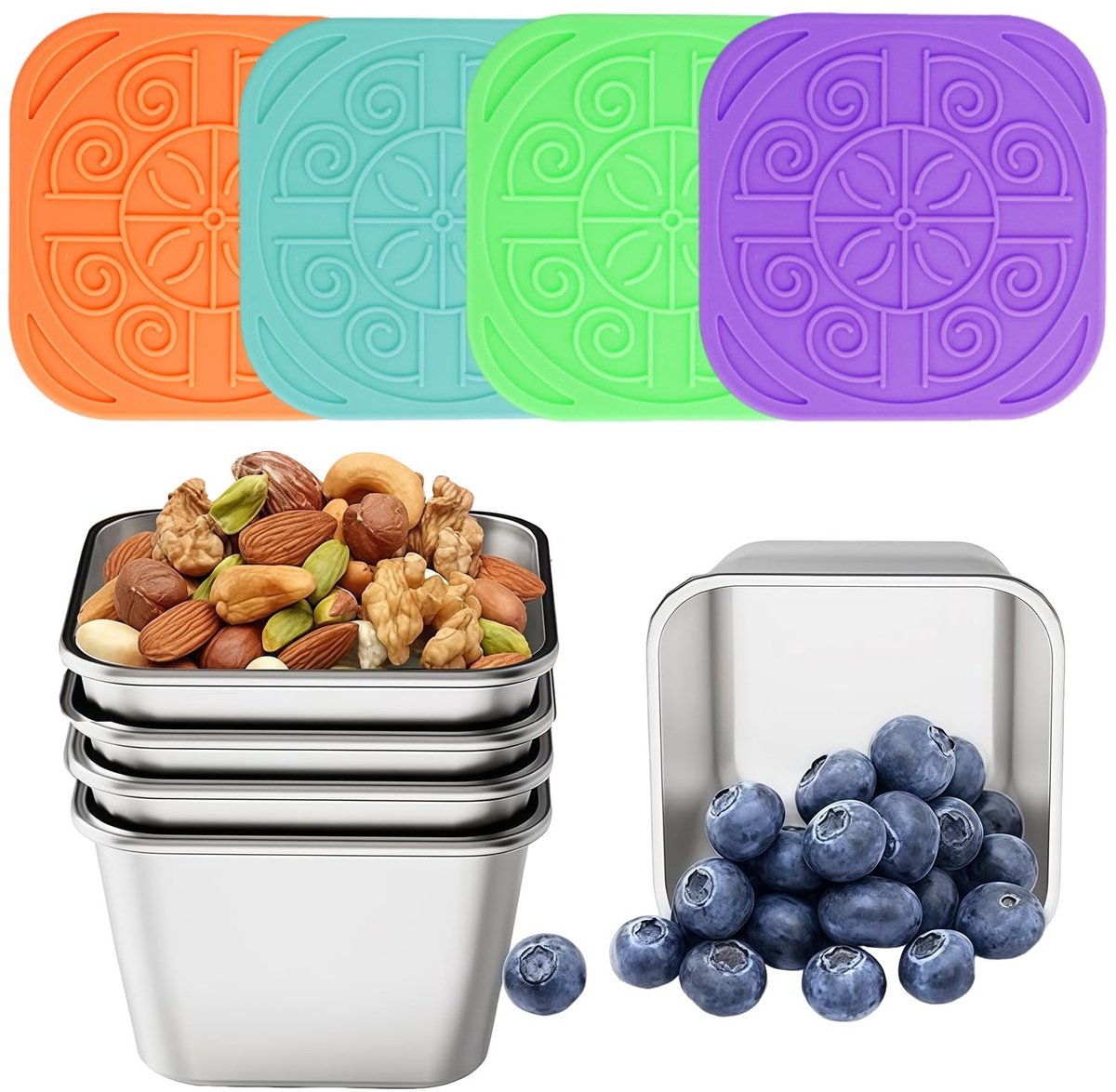 Dailygoods- Voedselcontainer 4x60ml - Roestvrij Staal - Duurzaam - Herbruikbaar - Compact - Geschikt voor Sauzen en Dressings - Opbergdoos