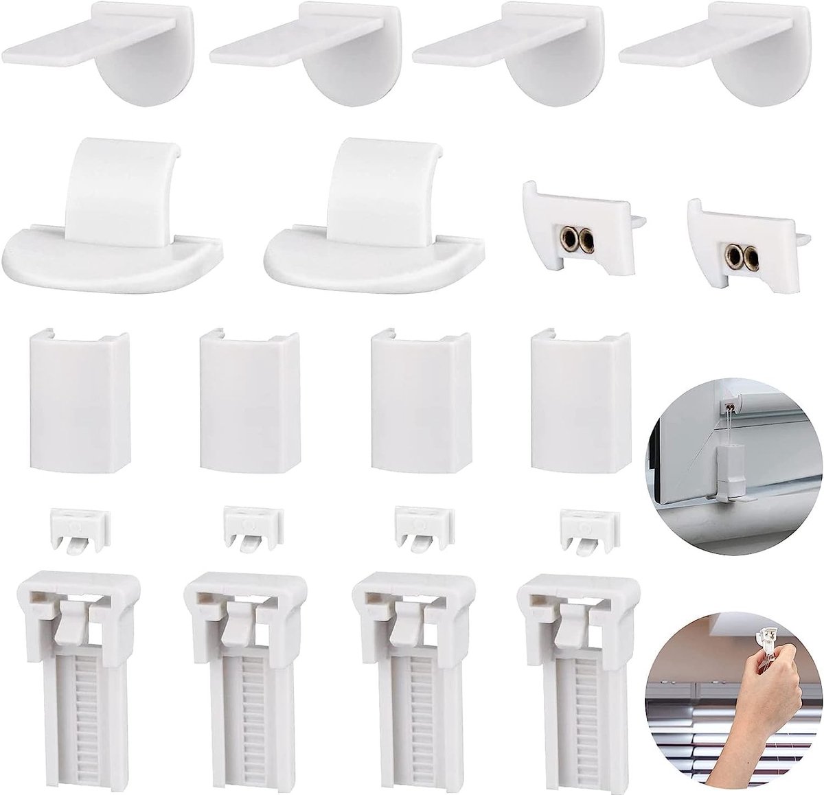 Dailygoods- Klemdragers Set van 4 - Plisséhouder - Montage zonder boren - Kunststof - Slijtvast - Voor jaloezieën met trekkoorden