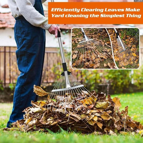 Dailygoods- Bladhark Verbreed 22-44 cm - Tuinhark met 2,15 m Verstelbare Stang - Bladbezem - Metalen Waaierbezem - Handschoenen - Voor het Reinigen van Tuin en Gazon van Dailygoods — afbeelding 4