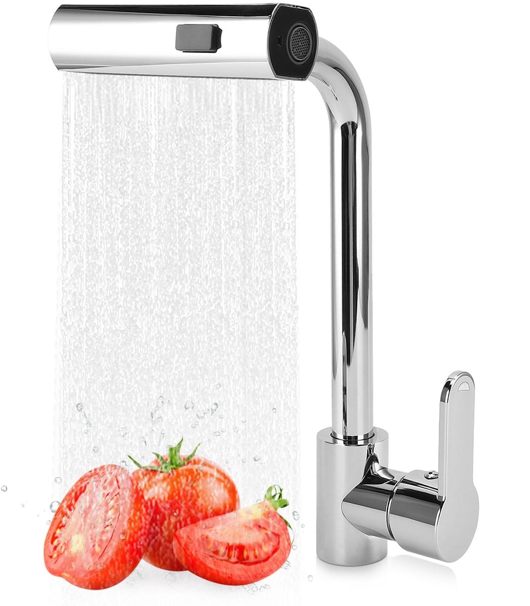 Dailygoods- Keukenkraan Waterval - 3 Watermodi - 360 Graden Draaibaar - Enkele Handgreep - Koperen Keukenkraan - Warm/koud Bediening - Antivries - Wastafelkraan