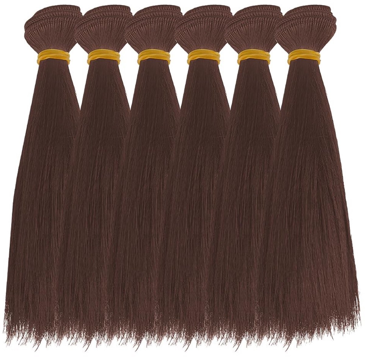 Dailygoods- Pop Haar 6 Stuks - Pruik Haar - Kokosnoot Bruin - DIY Pop Accessoires - Lange Rechte Kapsel - 180 mm Breed, 995 mm Lang
