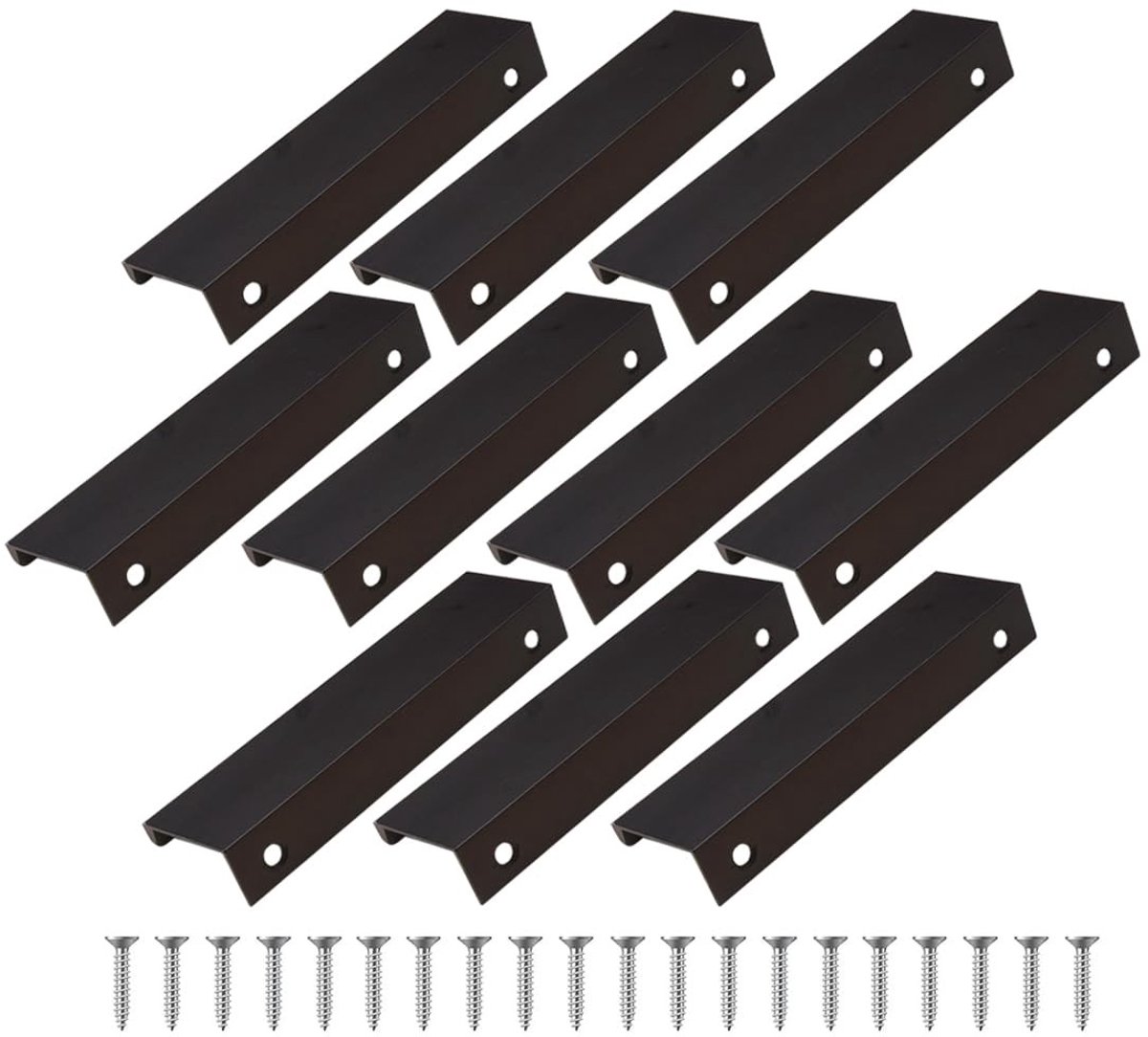 Dailygoods- Meubelhandgrepen Set van 10 - Zwarte Aluminium Handgrepen - Kast/Deur Handgrepen - Inclusief Schroeven - Afmetingen 150 x 32 x 18 mm - Geschikt voor Kasten en Lades - Deurgrepen