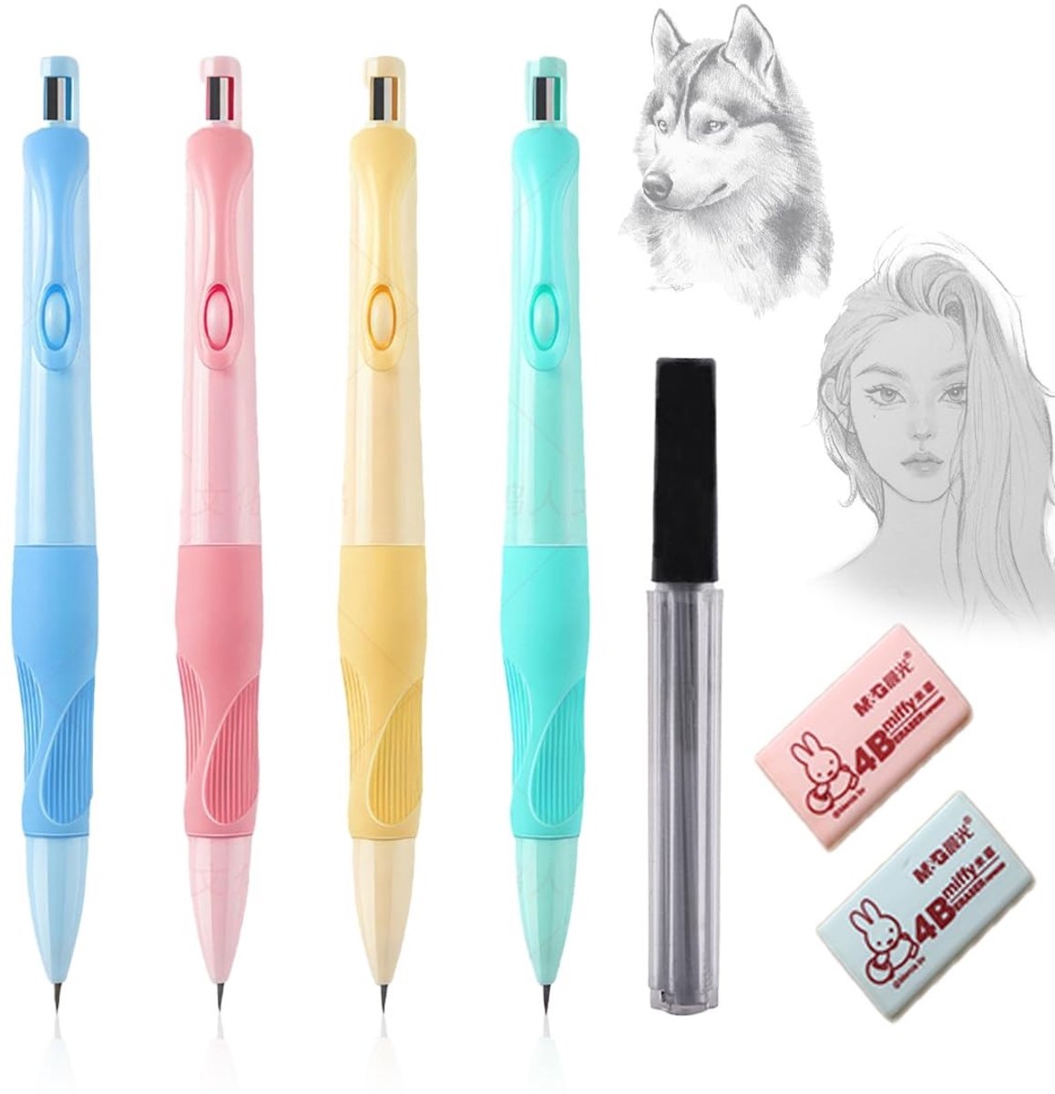 Dailygoods- Vulpotlodenset met 4 pastelkleuren - 2 mm kerngrootte - 8