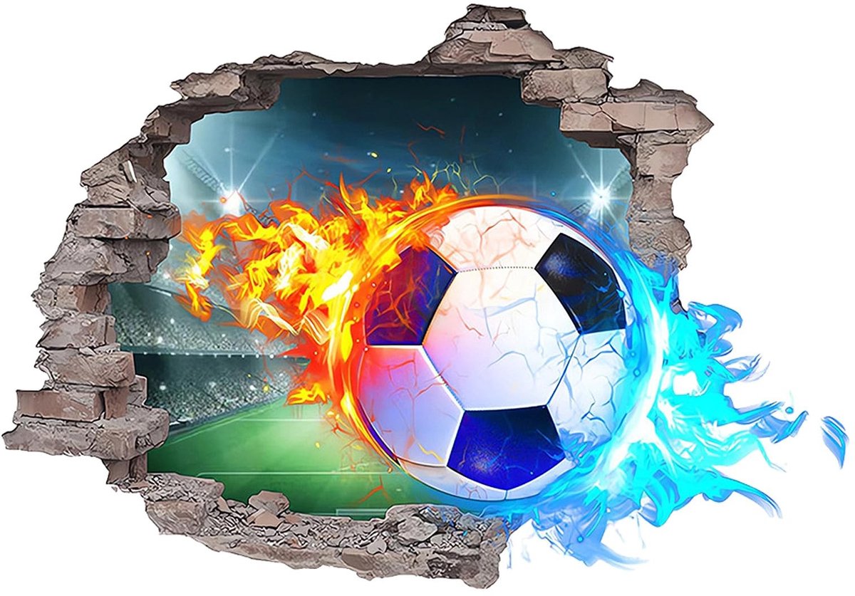 Dailygoods- Voetbalmuursticker 3D - Muurstickers Kinderkamer - Wandtattoo - Decoratie - Zelfklevend - PVC Materiaal - Afmetingen 50 x 60 cm - Muursticker