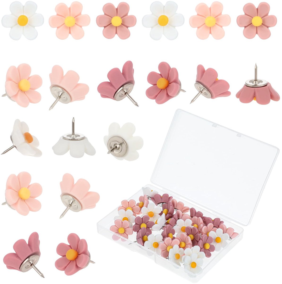 Dailygoods- Punaises 30 Stuks - Bloemenpunaises - Decoratieve Prikspelden - Kurkbord Pins - Kantooraccessoires - Schattige Bureau Decoratie