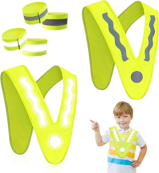 Veiligheidsvest Kinderen - Reflectievest Set - Buiten Activiteiten - Sterk Reflecterend - 2 Stuks - Geel