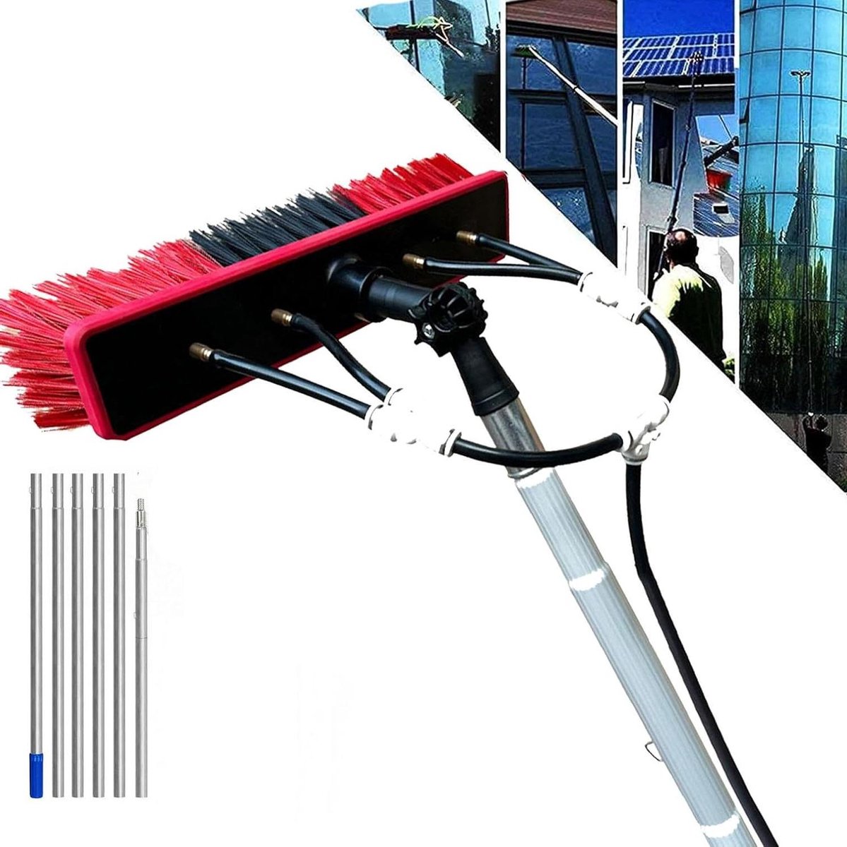 Raamwisser Verlenges - Glasbewassing Gereedschap - Hoge Ramen Schoonmaken - Telescopische Stang - 7 Meter Bereik - Grijs