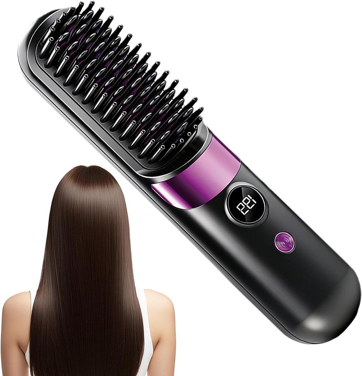 Draadloze Stijltangkam - Ontkrulborstel Massagekam - Snel Haar Stijlen - Ionische Verwarmingstechnologie - 203 cm - Zwart